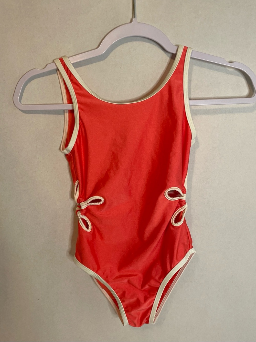 Cat & Jack One Piece Girls Bathing Suit Coral With Flower Cut Outs Size Medium